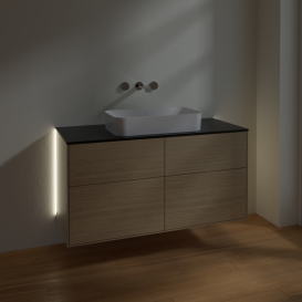 Тумба под раковину Villeroy & Boch Finion 120х50,1 см с подсветкой МДФ шпон дуба/стекло черное матовое G67200PC