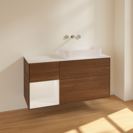 Тумба под раковину Villeroy & Boch Finion 120х50,1 см с подсветкой МДФ шпон грецкого ореха/стекло белое матовое F681GFGN