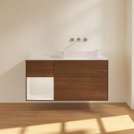 Тумба под раковину Villeroy & Boch Finion 120х50,1 см с подсветкой МДФ шпон грецкого ореха/стекло белое матовое F681GFGN