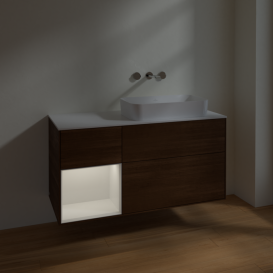 Тумба под раковину Villeroy & Boch Finion 120х50,1 см с подсветкой МДФ шпон грецкого ореха/стекло белое матовое F681GFGN