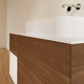 Тумба под раковину Villeroy & Boch Finion 120х50,1 см с подсветкой МДФ шпон грецкого ореха/стекло белое матовое F681GFGN