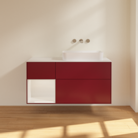 Тумба под раковину Villeroy & Boch Finion 120х50,1 см с подсветкой МДФ пион матовый лак/стекло белое матовое F681GFHB