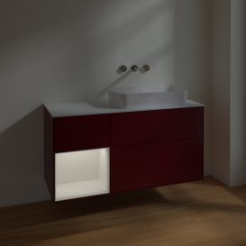 Тумба под раковину Villeroy & Boch Finion 120х50,1 см с подсветкой МДФ пион матовый лак/стекло белое матовое F681GFHB