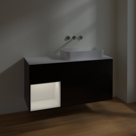 Тумба под раковину Villeroy & Boch Finion 120х50,1 см с подсветкой МДФ черный матовый лак/стекло белое матовое F681GFPD