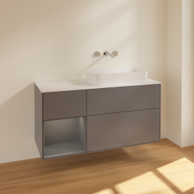 Тумба под раковину Villeroy & Boch Finion 120х50,1 см с подсветкой МДФ антрацит матовый лак/стекло белое матовое F681GKGK