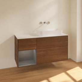 Тумба під раковину Villeroy & Boch Finion 120х50,1 см із підсвічуванням МДФ шпон волоського горіха/скло біле матове F681GKGN