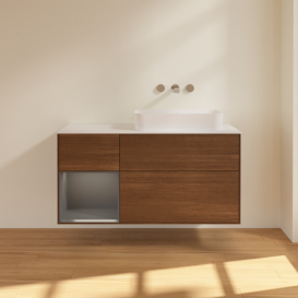 Тумба под раковину Villeroy & Boch Finion 120х50,1 см с подсветкой МДФ шпон грецкого ореха/стекло белое матовое F681GKGN