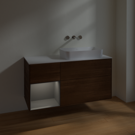 Тумба под раковину Villeroy & Boch Finion 120х50,1 см с подсветкой МДФ шпон грецкого ореха/стекло белое матовое F681GKGN