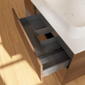 Тумба под раковину Villeroy & Boch Finion 120х50,1 см с подсветкой МДФ шпон грецкого ореха/стекло белое матовое F681GKGN