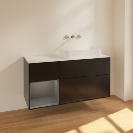 Тумба под раковину Villeroy & Boch Finion 120х50,1 см с подсветкой МДФ черный матовый лак/стекло белое матовое F681GKPD