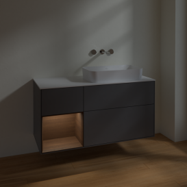 Тумба под раковину Villeroy & Boch Finion 120х50,1 см с подсветкой МДФ антрацит матовый лак/стекло белое матовое F681GNGK