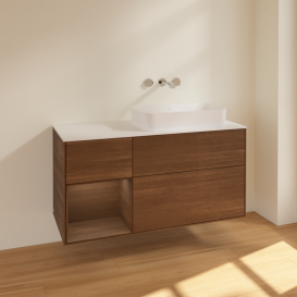 Тумба під раковину Villeroy & Boch Finion 120х50,1 см із підсвічуванням МДФ шпон волоського горіха/скло біле матове F681GNGN