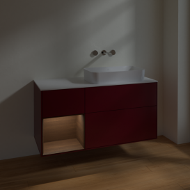 Тумба под раковину Villeroy & Boch Finion 120х50,1 см с подсветкой МДФ пион матовый лак/стекло белое матовое F681GNHB