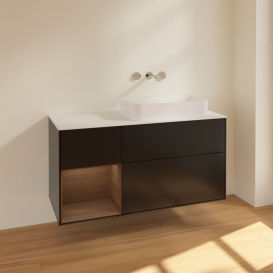 Тумба под раковину Villeroy & Boch Finion 120х50,1 см с подсветкой МДФ черный матовый лак/стекло белое матовое F681GNPD