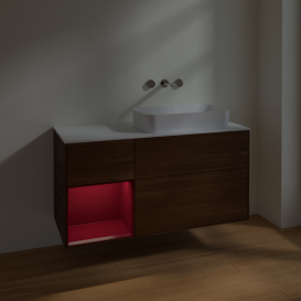 Тумба под раковину Villeroy & Boch Finion 120х50,1 см с подсветкой МДФ шпон грецкого ореха/стекло белое матовое F681HBGN