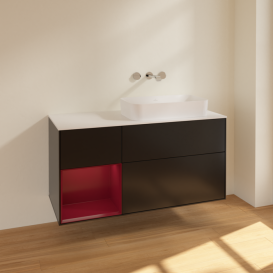 Тумба под раковину Villeroy & Boch Finion 120х50,1 см с подсветкой МДФ черный матовый лак/стекло белое матовое F681HBPD