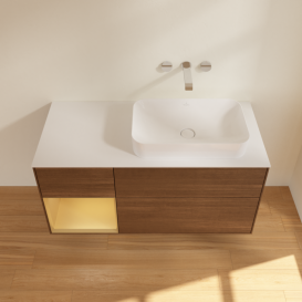 Тумба под раковину Villeroy & Boch Finion 120х50,1 см с подсветкой МДФ шпон грецкого ореха/стекло белое матовое F681HFGN