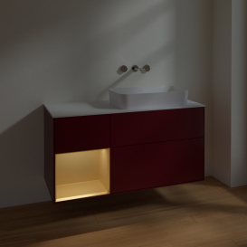 Тумба под раковину Villeroy & Boch Finion 120х50,1 см с подсветкой МДФ пион матовый лак/стекло белое матовое F681HFHB