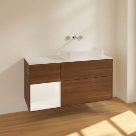 Тумба під раковину Villeroy & Boch Finion 120х50,1 см із підсвічуванням МДФ шпон волоського горіха/скло біле матове F681MTGN