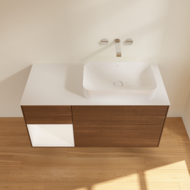 Тумба під раковину Villeroy & Boch Finion 120х50,1 см із підсвічуванням МДФ шпон волоського горіха/скло біле матове F681MTGN