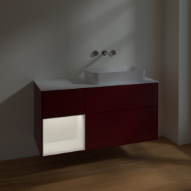 Тумба под раковину Villeroy & Boch Finion 120х50,1 см с подсветкой МДФ пион матовый лак/стекло белое матовое F681MTHB