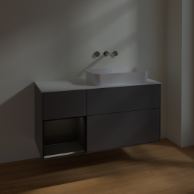 Тумба под раковину Villeroy & Boch Finion 120х50,1 см с подсветкой МДФ антрацит матовый лак/стекло белое матовое F681PDGK