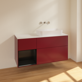 Тумба под раковину Villeroy & Boch Finion 120х50,1 см с подсветкой МДФ пион матовый лак/стекло белое матовое F681PDHB