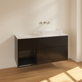 Тумба под раковину Villeroy & Boch Finion 120х50,1 см с подсветкой МДФ черный матовый лак/стекло белое матовое F681PDPD