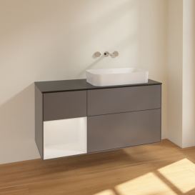 Тумба под раковину Villeroy & Boch Finion 120х50,1 см с подсветкой МДФ антрацит матовый лак/стекло черное матовое F682GFGK