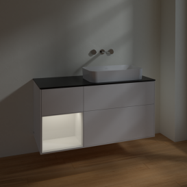 Тумба под раковину Villeroy & Boch Finion 120х50,1 см с подсветкой МДФ белый матовый лак/стекло черное матовое F682GFMT