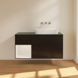 Тумба под раковину Villeroy & Boch Finion 120х50,1 см с подсветкой МДФ черный матовый лак/стекло черное матовое F682GFPD