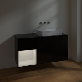 Тумба под раковину Villeroy & Boch Finion 120х50,1 см с подсветкой МДФ черный матовый лак/стекло черное матовое F682GFPD