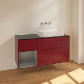 Тумба под раковину Villeroy & Boch Finion 120х50,1 см с подсветкой МДФ пион матовый лак/стекло черное матовое F682GKHB