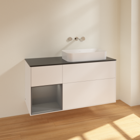 Тумба под раковину Villeroy & Boch Finion 120х50,1 см с подсветкой МДФ белый матовый лак/стекло черное матовое F682GKMT