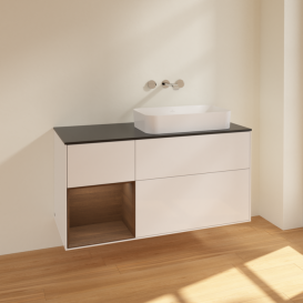 Тумба под раковину Villeroy & Boch Finion 120х50,1 см с подсветкой МДФ глянцевый белый лак/стекло черное матовое F682GNGF