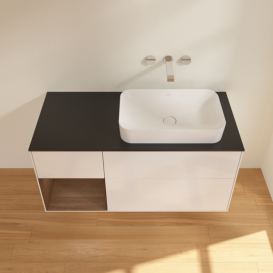 Тумба под раковину Villeroy & Boch Finion 120х50,1 см с подсветкой МДФ глянцевый белый лак/стекло черное матовое F682GNGF