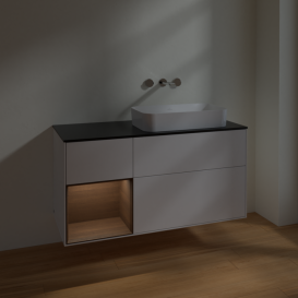 Тумба под раковину Villeroy & Boch Finion 120х50,1 см с подсветкой МДФ глянцевый белый лак/стекло черное матовое F682GNGF