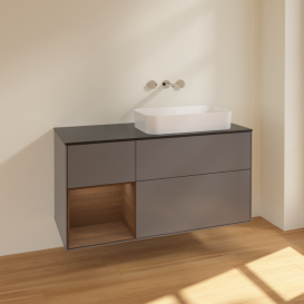 Тумба под раковину Villeroy & Boch Finion 120х50,1 см с подсветкой МДФ антрацит матовый лак/стекло черное матовое F682GNGK