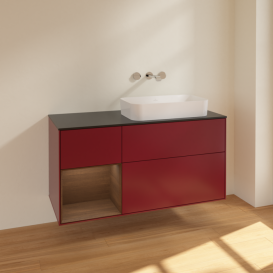 Тумба под раковину Villeroy & Boch Finion 120х50,1 см с подсветкой МДФ пион матовый лак/стекло черное матовое F682GNHB