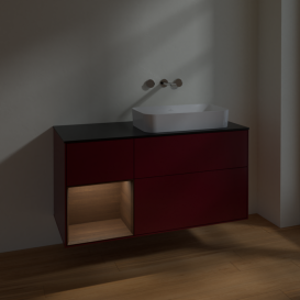 Тумба под раковину Villeroy & Boch Finion 120х50,1 см с подсветкой МДФ пион матовый лак/стекло черное матовое F682GNHB