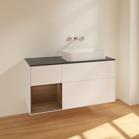 Тумба под раковину Villeroy & Boch Finion 120х50,1 см с подсветкой МДФ белый матовый лак/стекло черное матовое F682GNMT