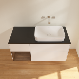 Тумба под раковину Villeroy & Boch Finion 120х50,1 см с подсветкой МДФ белый матовый лак/стекло черное матовое F682GNMT