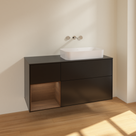 Тумба под раковину Villeroy & Boch Finion 120х50,1 см с подсветкой МДФ черный матовый лак/стекло черное матовое F682GNPD