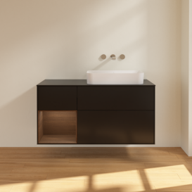 Тумба под раковину Villeroy & Boch Finion 120х50,1 см с подсветкой МДФ черный матовый лак/стекло черное матовое F682GNPD