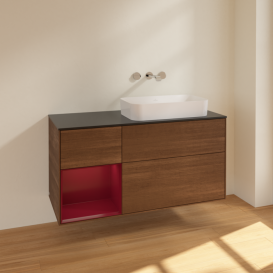 Тумба под раковину Villeroy & Boch Finion 120х50,1 см с подсветкой МДФ шпон грецкого ореха/стекло черное матовое F682HBGN