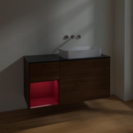 Тумба под раковину Villeroy & Boch Finion 120х50,1 см с подсветкой МДФ шпон грецкого ореха/стекло черное матовое F682HBGN