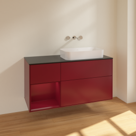 Тумба под раковину Villeroy & Boch Finion 120х50,1 см с подсветкой МДФ пион матовый лак/стекло черное матовое F682HBHB