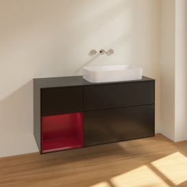 Тумба под раковину Villeroy & Boch Finion 120х50,1 см с подсветкой МДФ черный матовый лак/стекло черное матовое F682HBPD