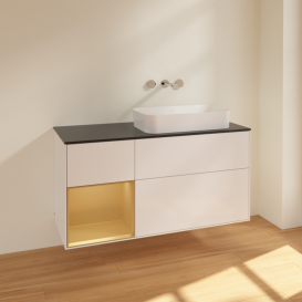 Тумба под раковину Villeroy & Boch Finion 120х50,1 см с подсветкой МДФ глянцевый белый лак/стекло черное матовое F682HFGF