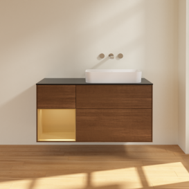 Тумба под раковину Villeroy & Boch Finion 120х50,1 см с подсветкой МДФ шпон грецкого ореха/стекло черное матовое F682HFGN